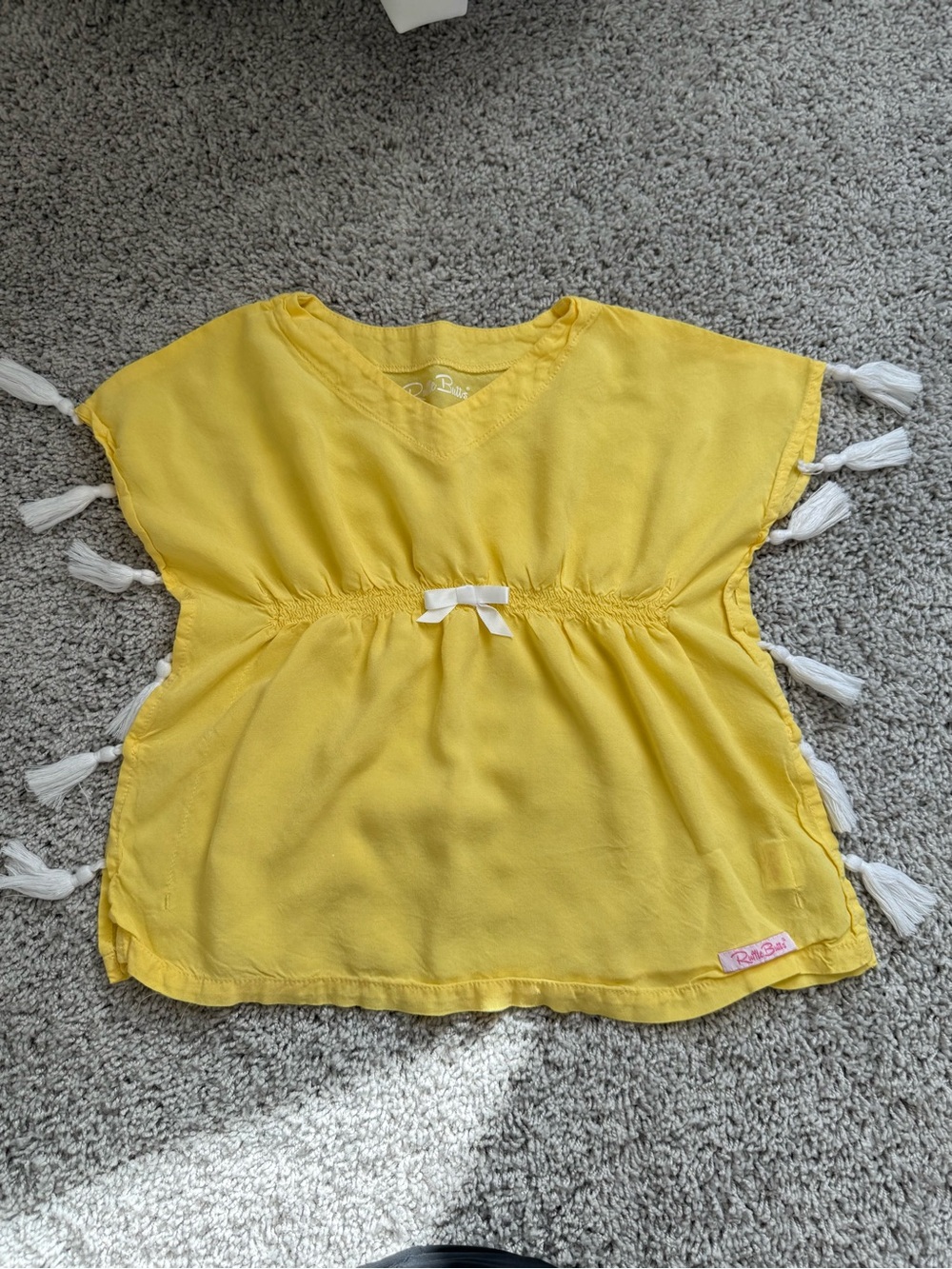 Ruffle Butts Yellow Tassel Tunic Top with White Bow swim coverup